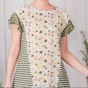 🥒 Matilda Jane Gentle Breeze Floral Striped Short Sleeve Blouse Shirt Women’s S